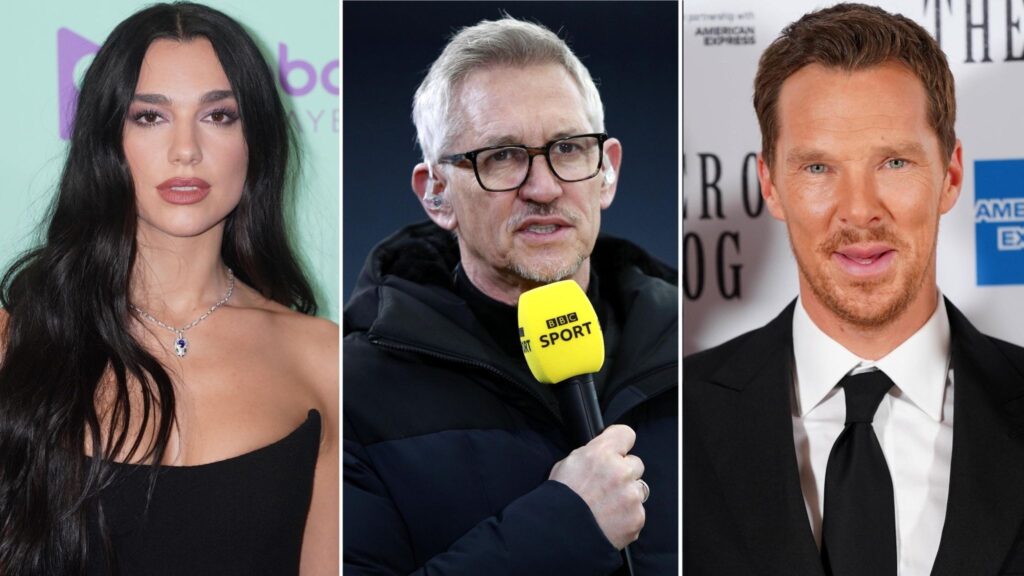 Dua Lipa, Gary Lineker, and Benedict Cumberbatch join more than 300 figures urging PM to ‘end UK complicity’ in Gaza