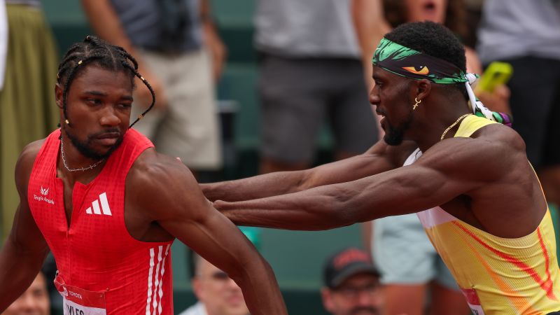 Noah Lyles pushed by rival Kenny Bednarek as pair clash after 200m US championships final