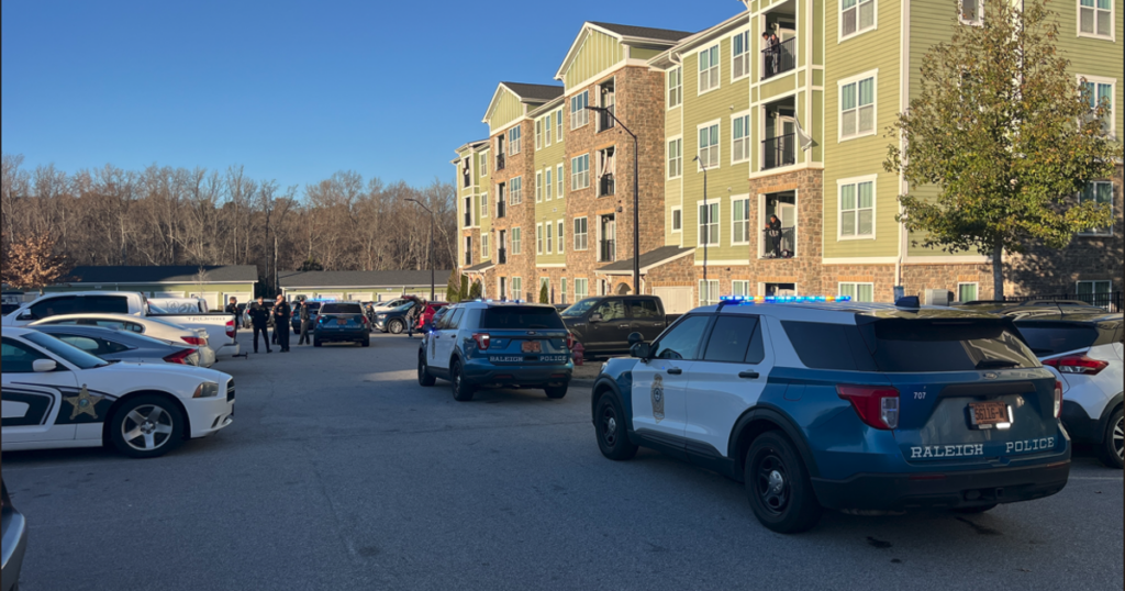 Large law enforcement presence outside of a Raleigh apartment complex