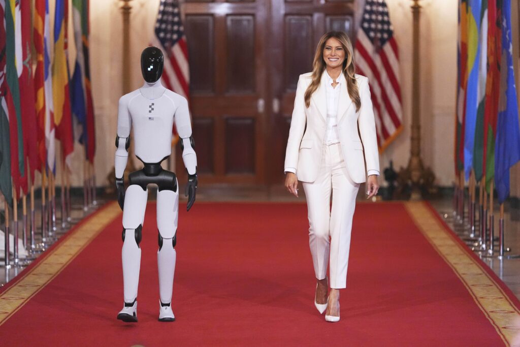 Melania Trump shares the spotlight with a robot at an education and technology event