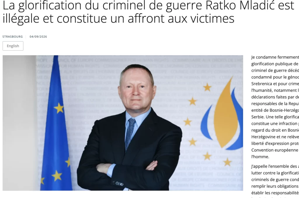 The Council of Europe Condemns the Glorification of War Criminal Mladić