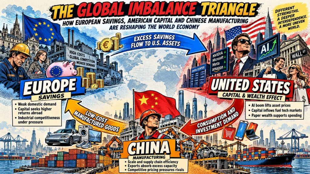 The Global Imbalance Triangle: How European Savings, American Capital and Chinese Manufacturing Are Reshaping the World Economy